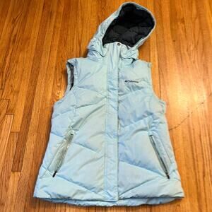 Columbia Vest Womens Large Omni Heat Hooded Down Jacket Light Blue *